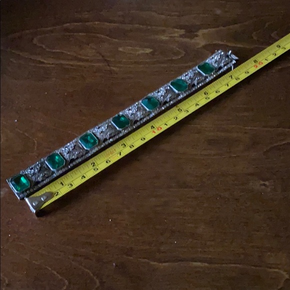 Sterling S green white stone vintage bracelet - Picture 6 of 6